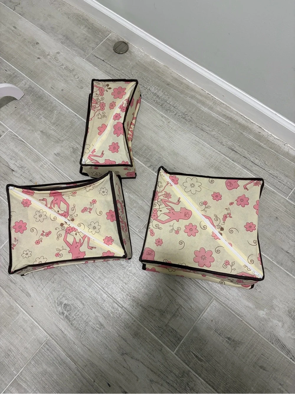 Pink Floral Canvas Storage Bins Set
